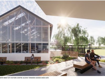 External View Visitor Centre entrance toward Goods Shed cafe